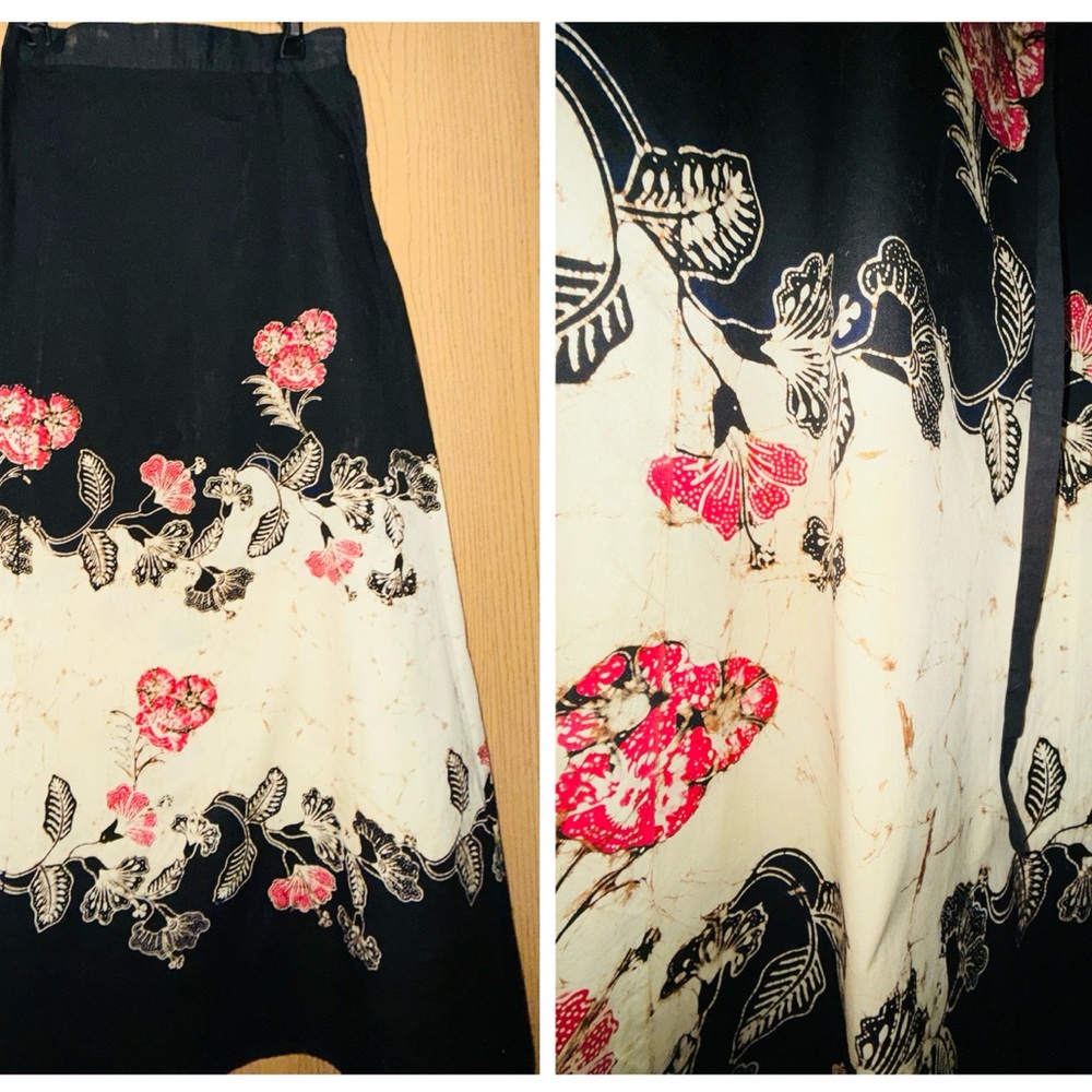 Vintage Wrap Maxi Dress Batik Boho Hippie Floral Medium-Large A-Line Festival